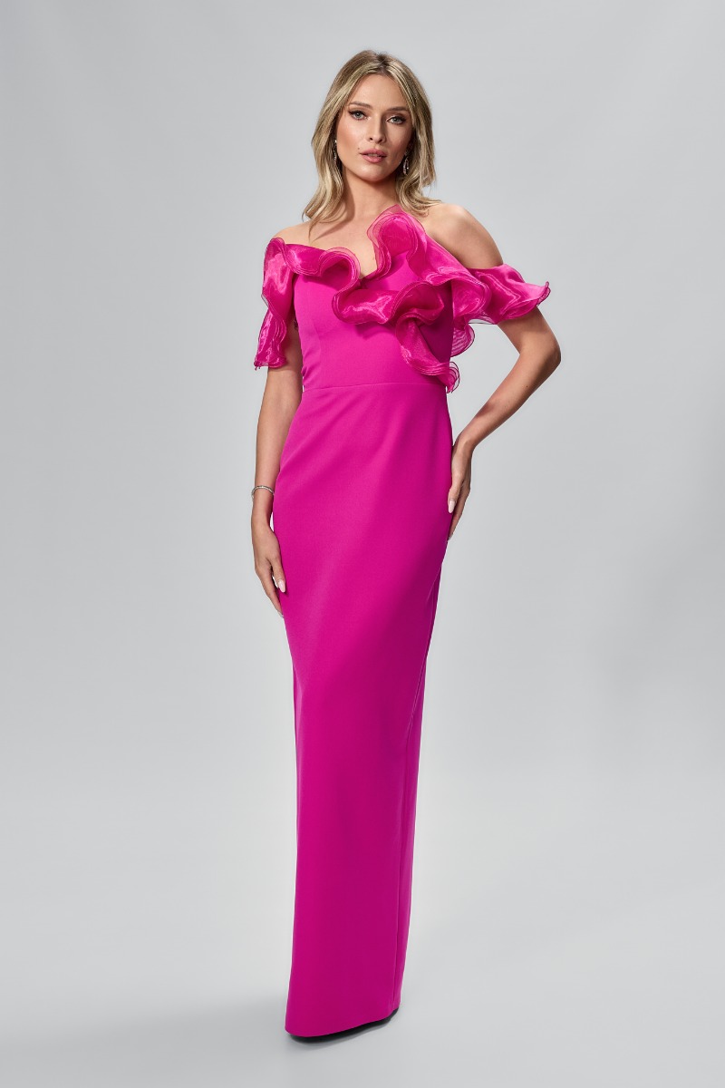 Rochie de ocazie premium cu volane din organza Sabena Ciclam