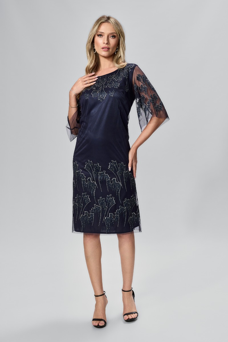 Rochie de ocazie din tull brodat cu strass-uri Tyanna Bleumarin