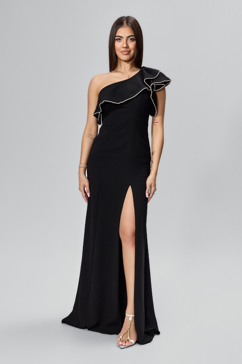 Rochie de ocazie premium cu volan si model one shoulder Fermina Neagra