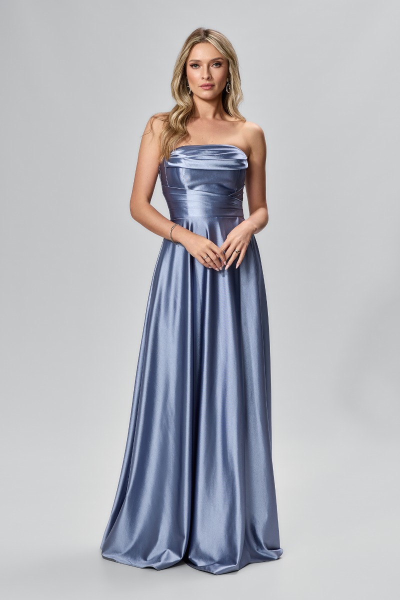 Rochie de ocazie premium din licra satinat cu umerii goi Bellarosa Indigo