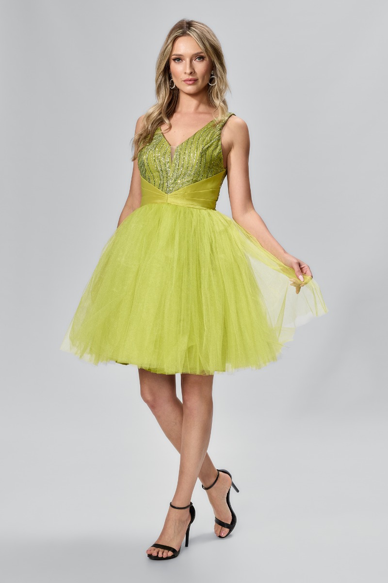 Rochie de ocazie tip baby doll din tull cu glitter Cessily Fistic