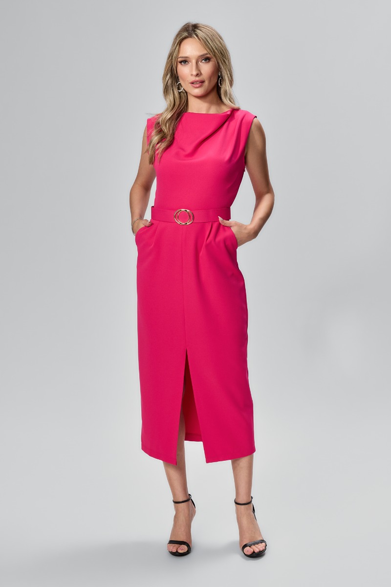 Rochie eleganta cu buzunare si crepeu Bernadette Ciclam