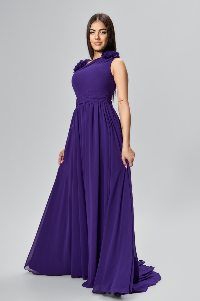 Rochie de ocazie premium din voal cu model one shoulder Azaleea Mov