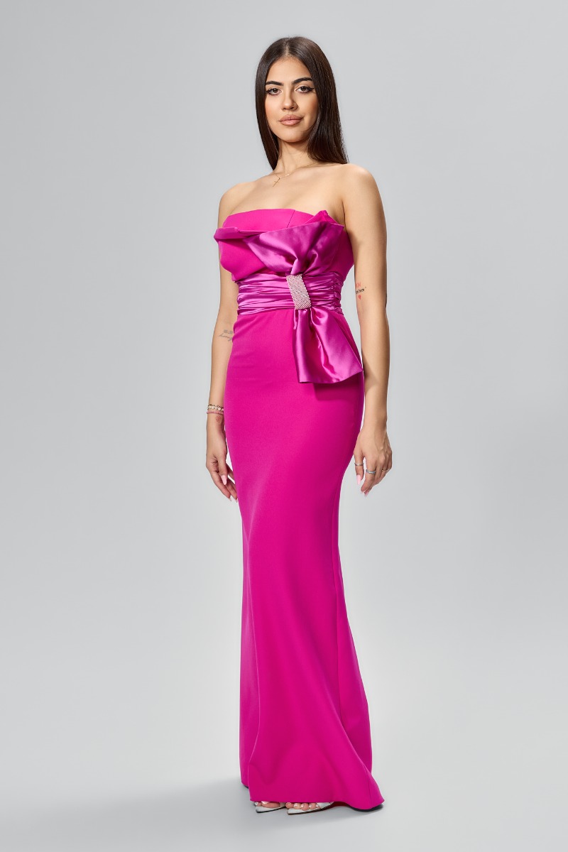 Rochie de ocazie premium cu funda din satin Bright Fucsia