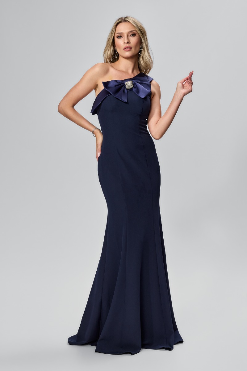 Rochie de ocazie premium tip sirena cu model one shoulder Ellanora Bleumarin
