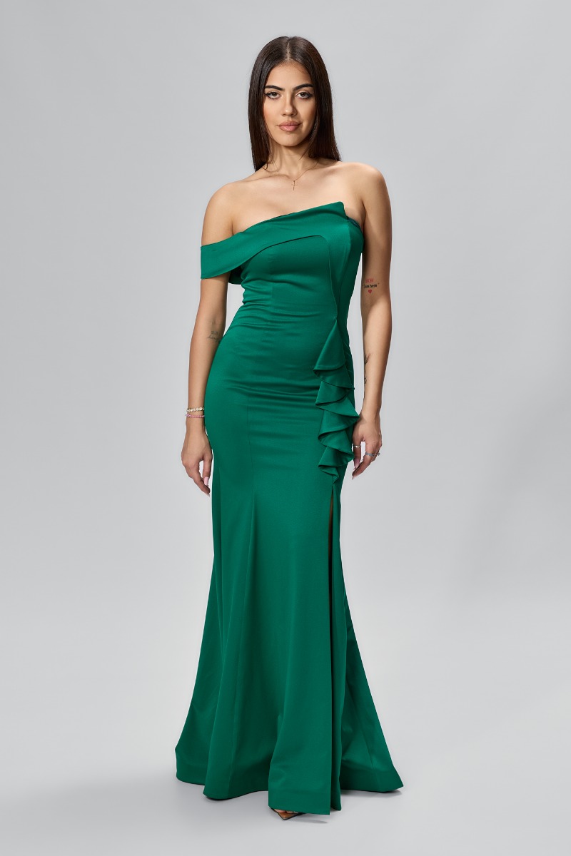 Rochie de ocazie premium tip sirena cu model one shoulder Dellora Verde