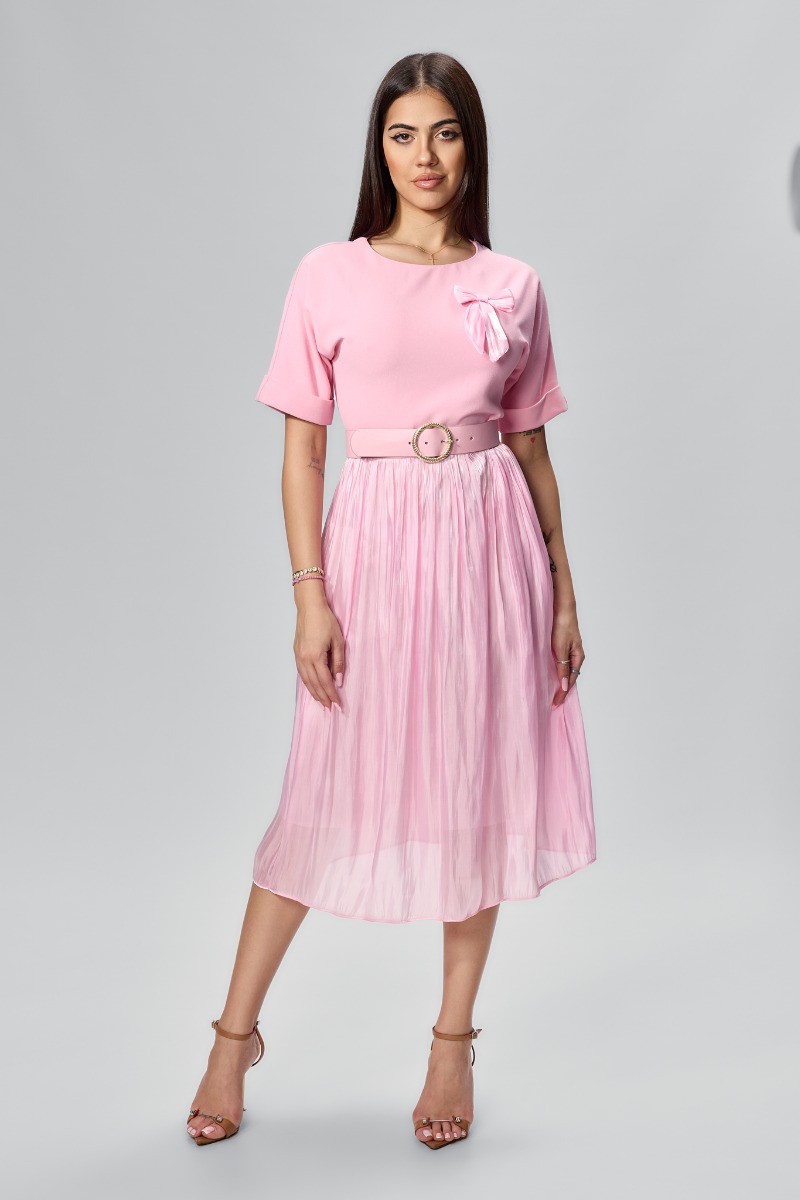 Rochie eleganta din crepe si satin cu fundita Bethia Roz