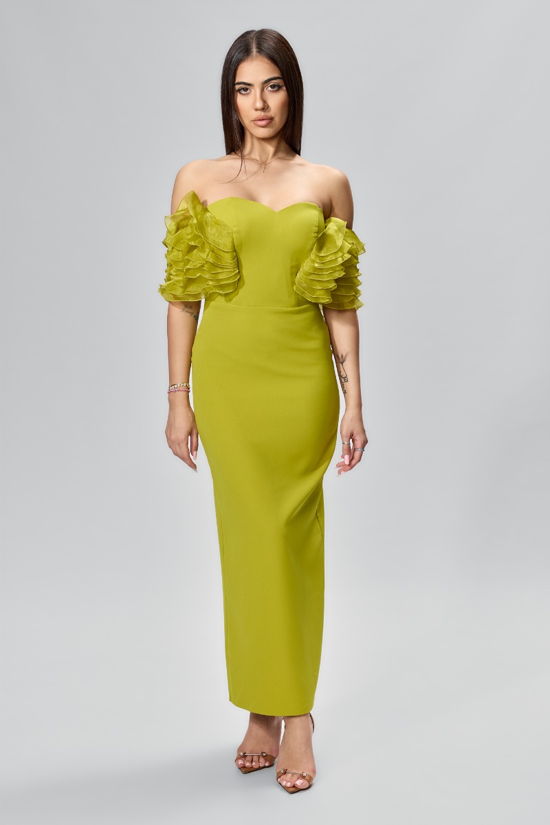 Rochie de ocazie premium cu volanase pe maneci Lavina Fistic
