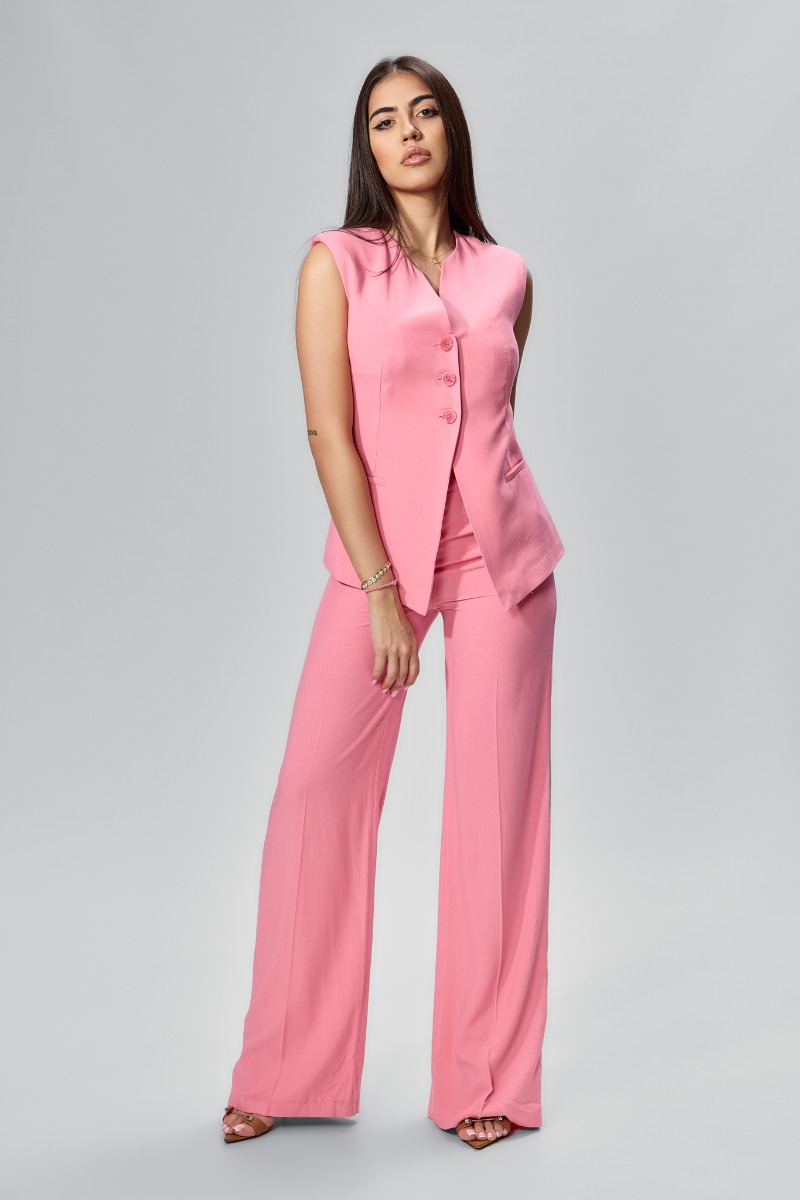 Set casual elegant format din pantalon si vesta Dakar Roz