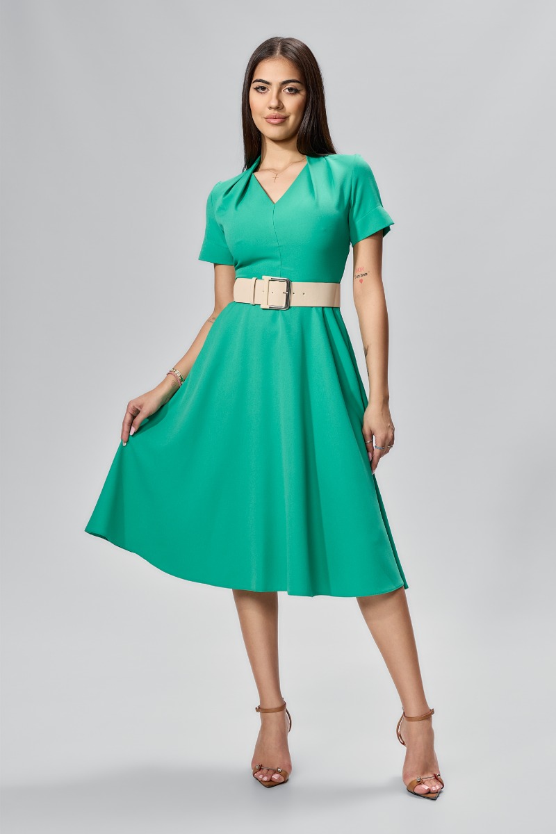 Rochie eleganta in clos cu maneci scurte Romena Verde Deschis