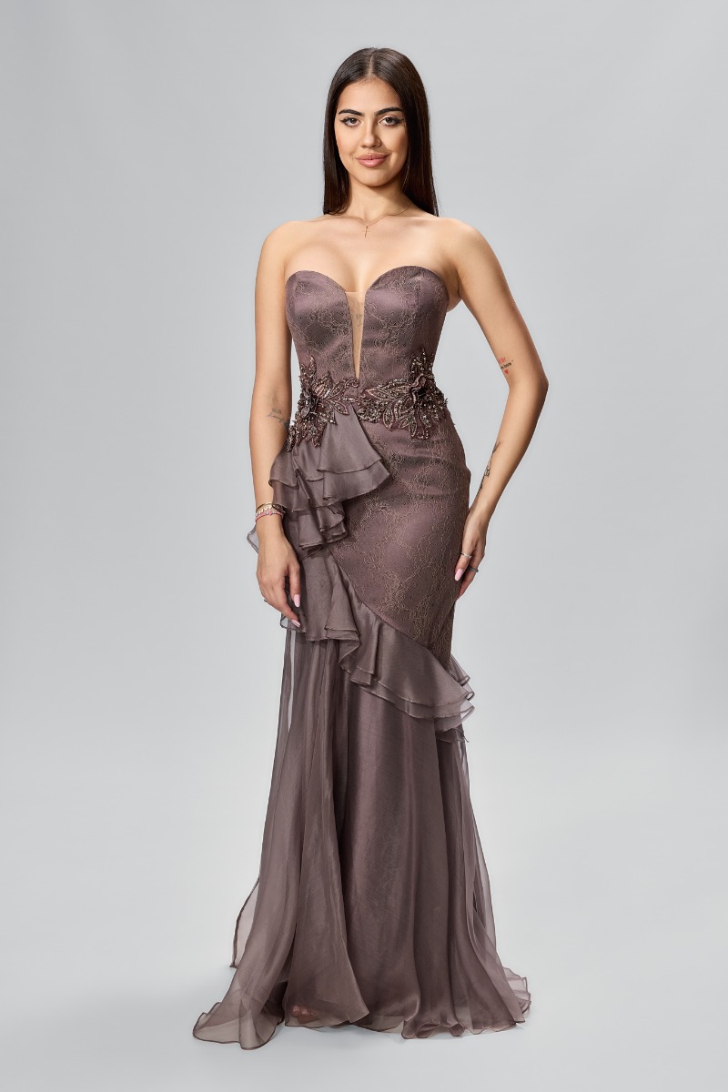 Rochie de ocazie premium cu dantela si volane Quintessa Maro