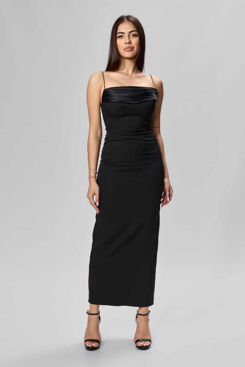 Rochie de ocazie premium cu bretele din strass-uri Lorrin Neagra