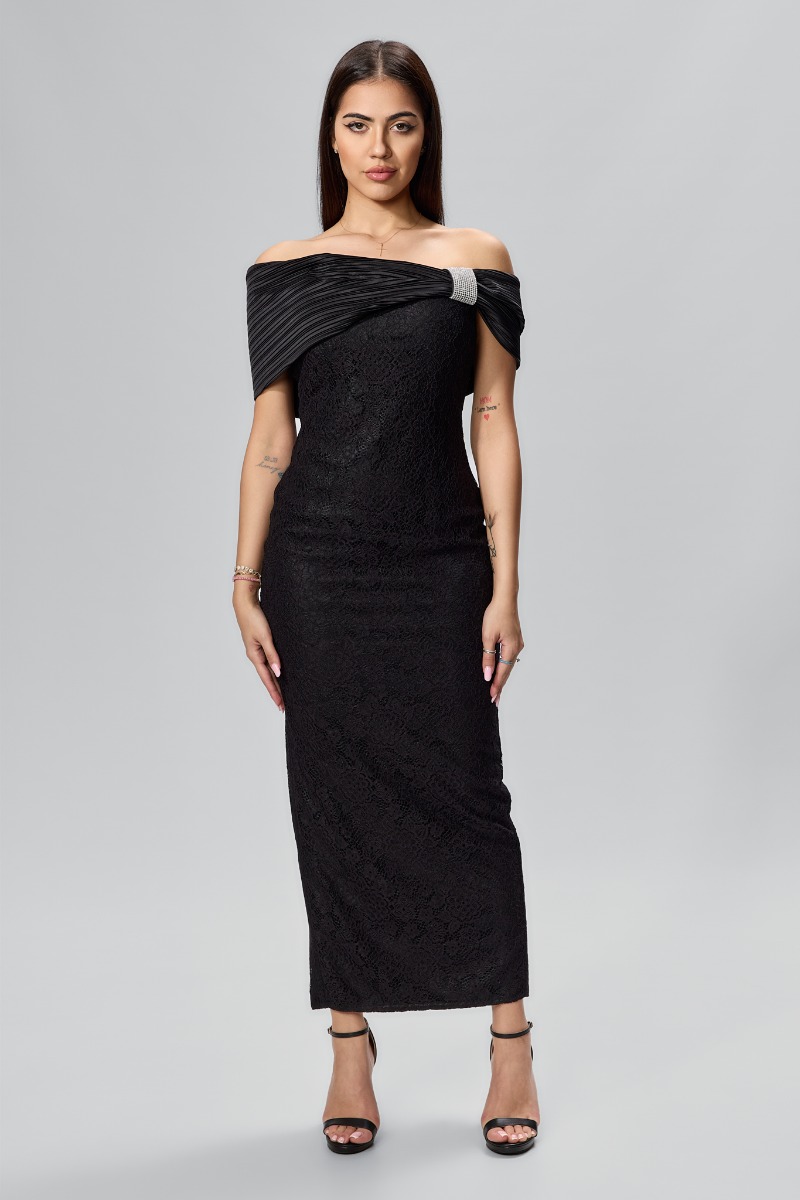 Rochie de ocazie premium din dantela cu detaliu tip volan Iraida Neagra