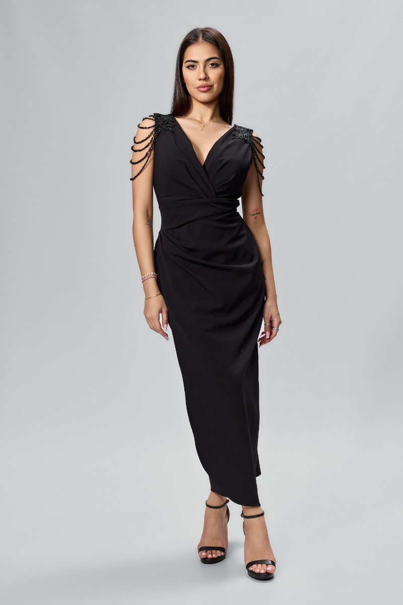 Rochie de ocazie premium cu strass-uri si model petrecut Kambria Neagra