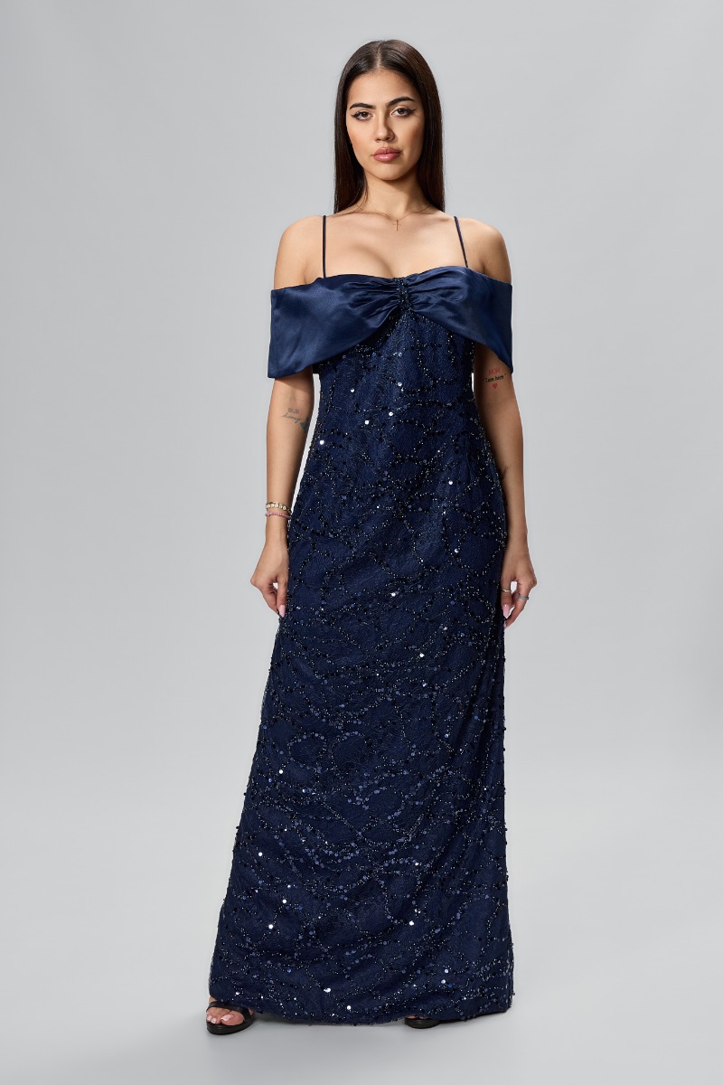 Rochie de ocazie premium cu paiete si funda maxi Izora Bleumarin