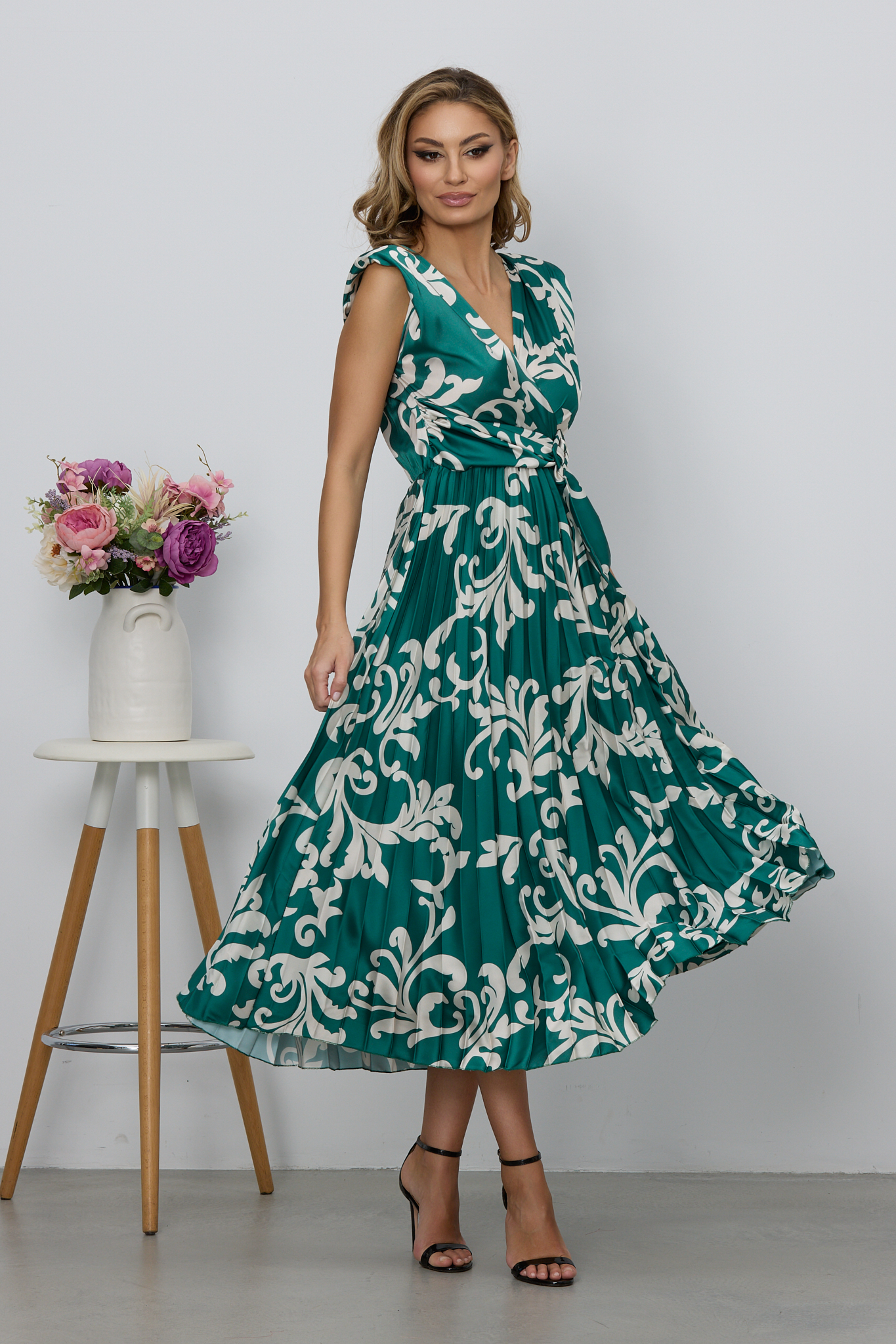 Rochie carmen verde bicolora